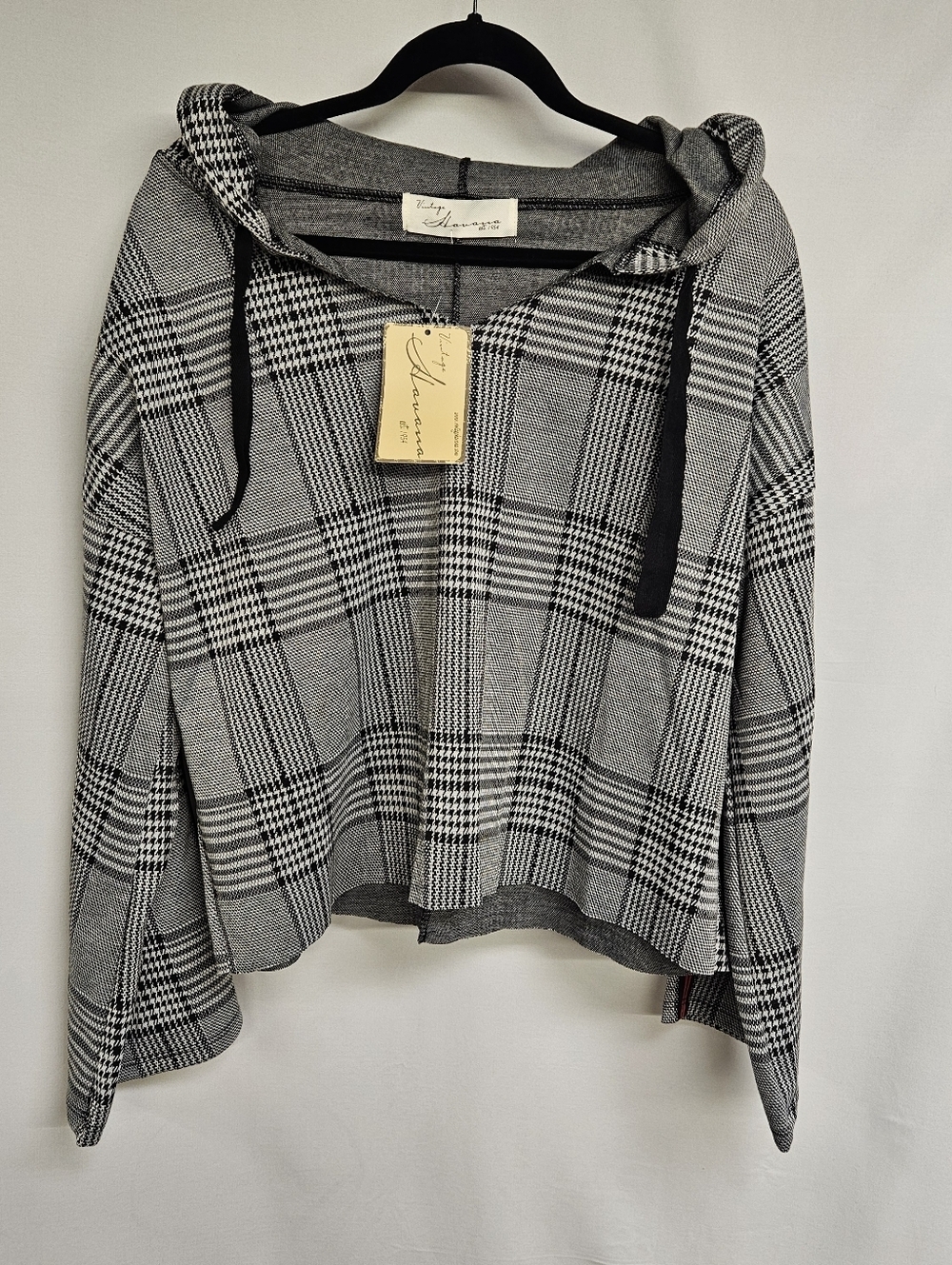 Vintage Havana Beach Hoodie Sweater Women Small Black White Striped White Boho